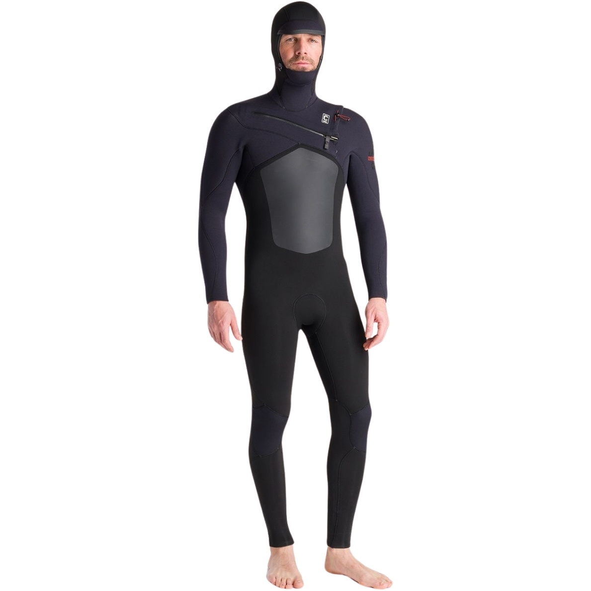 2025 C-Skins Hombres NuWave ReWired 6/5mm Chest Zip Con Capucha Neopreno C-NRW65MH - Black / Black X / Rust